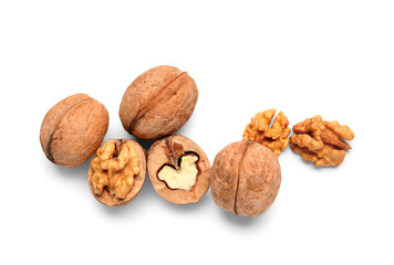 Natural walnuts on white background
