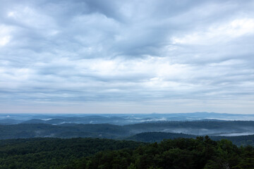 Beautiful landscape in the mountains on a cloudy summer day. Sunrise in the mountains. Bald Rock, Great Smoky Mountain National Park, South Carolina, USA.