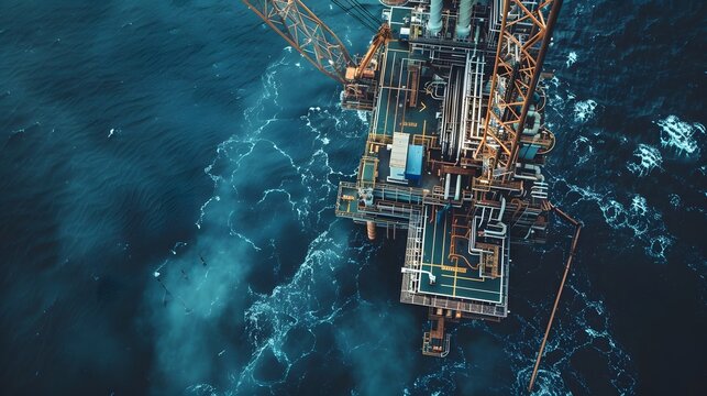 Panoramic aerial view from a drone of an offshore jack up rig at the offshore location during day time