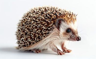 Fototapeta premium A Close Up Of A Brown And White Hedgehog On A White Background