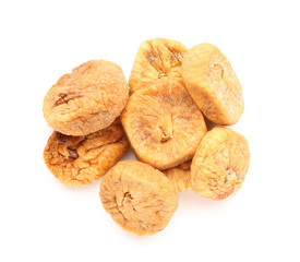 Many sweet dried figs on white background