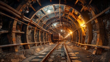 Underground Mining Tunnel with Industrial Lighting