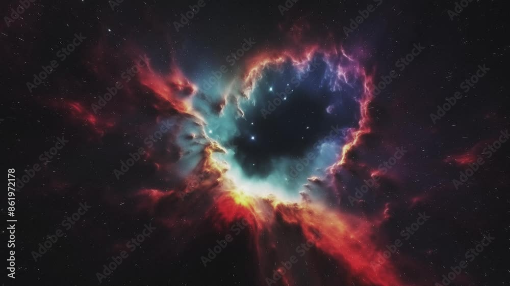 Sticker space background with a nebula surrounded by stars and space dust.