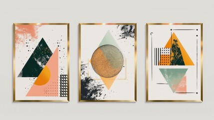 set of 3 abstract paintings with frame