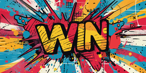 Naklejka premium A colorful explosion with the word WIN written in bold