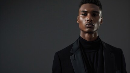 Obraz premium African American male model in black attire with space for ads