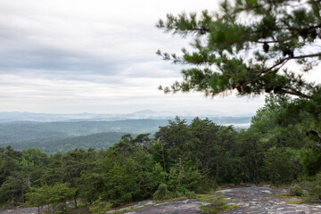 Beautiful landscape in the mountains on a cloudy summer day. Sunrise in the mountains. Bald Rock, Great Smoky Mountain National Park, South Carolina, USA.