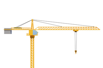 3D illustration tower crane construction industry separated from the background with clipping path