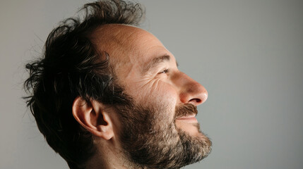 Fototapeta premium Side shot of man with happy face looking at the sky.