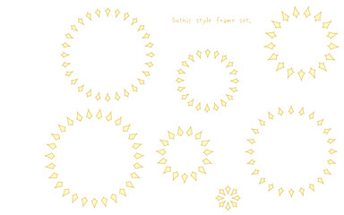 ゴシックっぽい金色風の円フレーム セット。菱形の円フレーム。