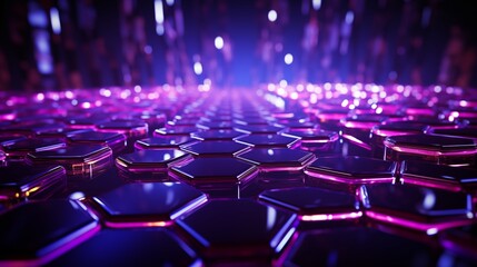 Obraz premium Futuristic Glowing Hexagonal Design with Purple Lighting and Shiny Reflections