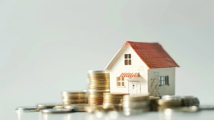 House and Coin Stack on White - Home Investment and Coins Money Finance Business Loan Property Mortgage Cash Bank Currency Savings Estate Wealth Banking Financial Building Buy Sale Real Estate
