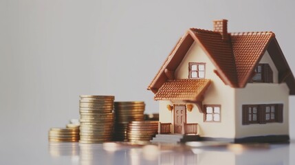 House and Coin Stack on White - Home Investment and Coins Money Finance Business Loan Property Mortgage Cash Bank Currency Savings Estate Wealth Banking Financial Building Buy Sale Real Estate
