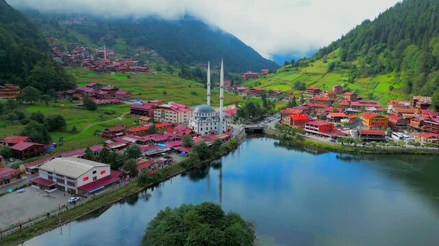 Captivating aerial drone footage of Long Lake in Trabzon, Turkey