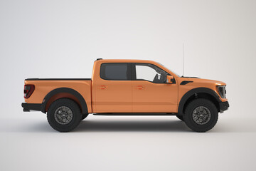 Right side view of an orange car on a white background, high quality 3D rendered image.