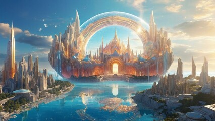Fototapeta premium Beautiful fantasy scene with heaven angelical city