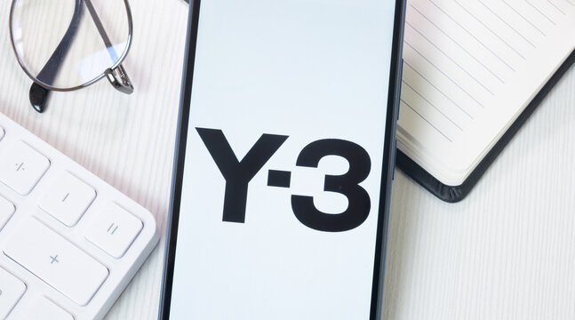 New York, USA - 21 June 2024: Y-3 Logo on Phone Screen, Company Icon