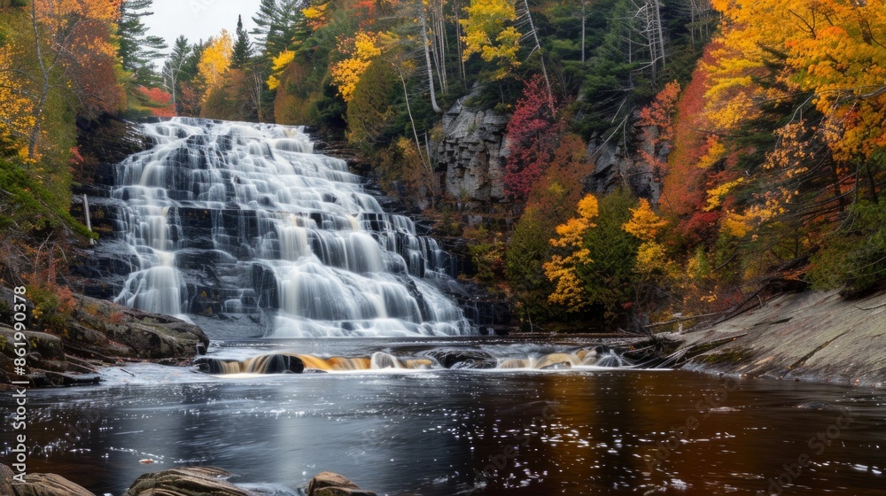 Canvas Prints majestic waterfall in national park forest during autumn, AI Generative