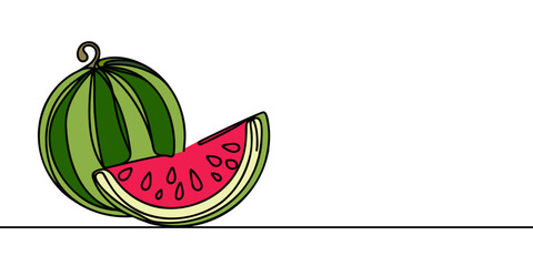 Watermelon one line continuous. Line art Watermelon . Hand drawn vector art.