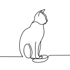 Vector illustration of cute cat continuous one line drawing.