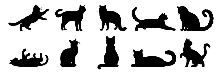 Set of black cat silhouettes.