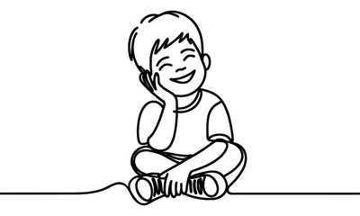 Continuous one line drawing. Happy kid. Vector illustration