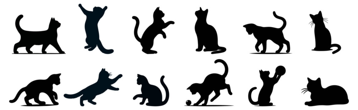 Set of black cat silhouettes.