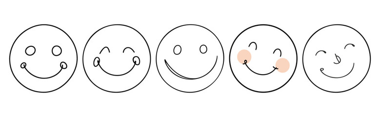 Hand drawn art smiling face isolated vector illustration on white background.