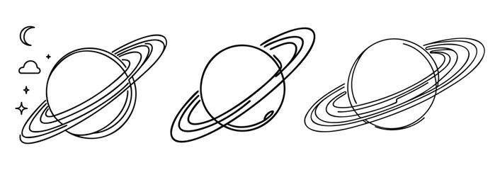 A single line drawing of a planet. Continuous line saturn icon. One line icon. Vector illustration © Vasyl Yurlov