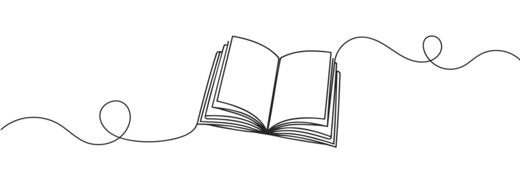 recommend clip art: Continuous one line drawing of an open book. Vector illustration of back to school, educational supplies.
