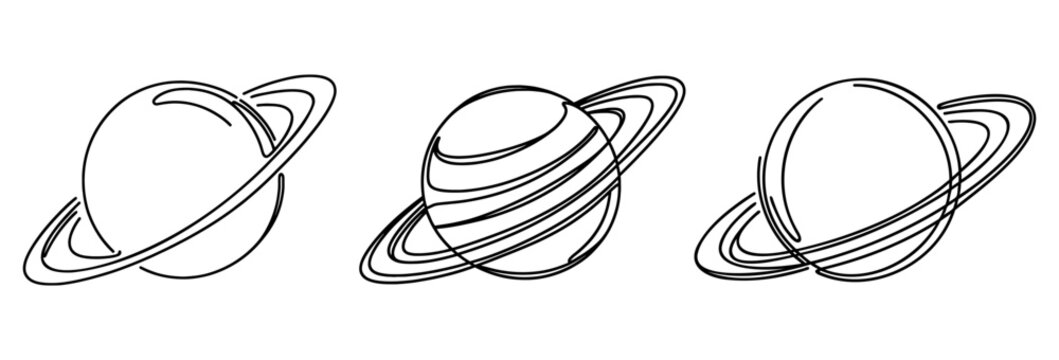 A single line drawing of a planet. Continuous line saturn icon. One line icon. Vector illustration