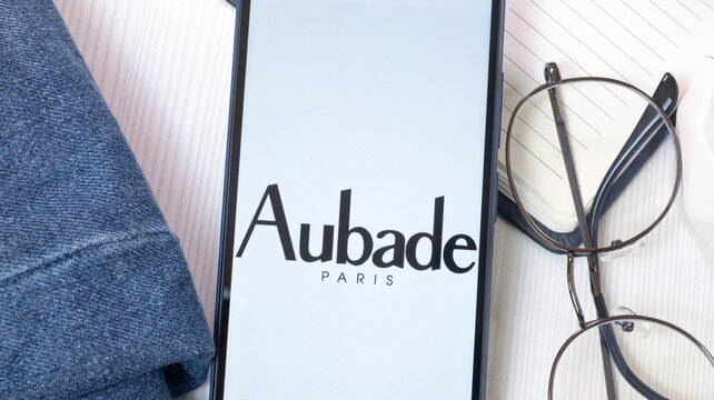 New York, USA - 21 June 2024: Aubade Logo on Phone Screen, Company Icon