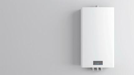 A white tank top is hanging on wall, a gas boiler