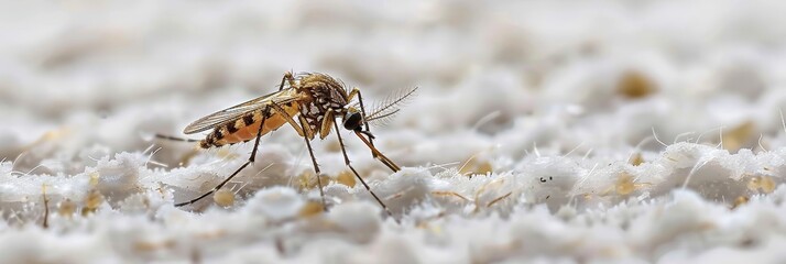 Macro shot of mosquito on skin against white backdrop with ample space for text placement