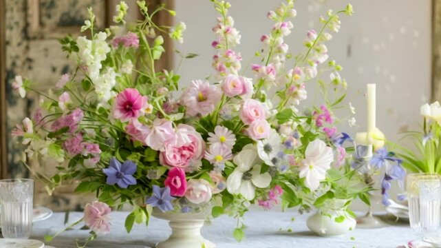 Spring flowers in vintage vase, beautiful floral arrangement, home decor, wedding and florist design idea