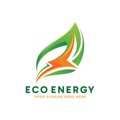 Eco Energy logo design. Abstract Green leaf combined with lightning logo concept. Creative environment logo idea.