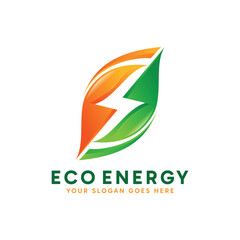 Eco Energy logo design. Abstract Green leaf combined with lightning logo concept. Creative environment logo idea.