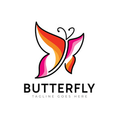 Abstract minimalist colorful butterfly logo design. Vector logo illustration.