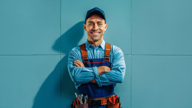 a portrait of a plumber with blue cap - generative ai