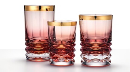 Set of Three Gradient Glass Tumblers with Gold Accents