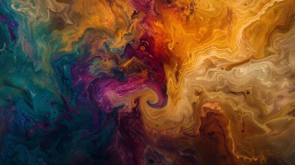 An aweinspiring abstract artwork captures a captivating blend of vibrant colors in a harmonious swirl