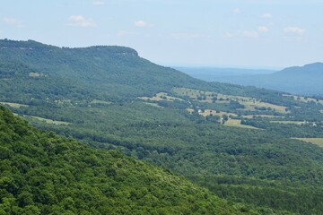 Mountain landscape with trees. Arkansas landscape. Green hills. Panorama view.