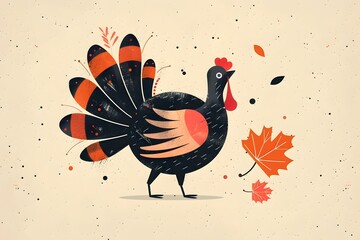 Autumn Turkey Illustration Colorful Feathers Festive Seasonal Design