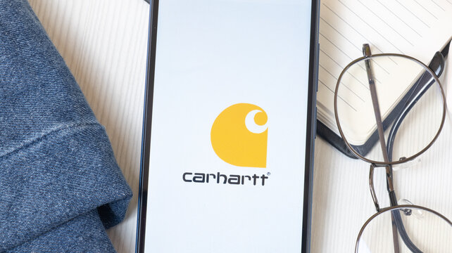 New York, USA - 21 June 2024: Carhartt Logo on Phone Screen, Company Icon