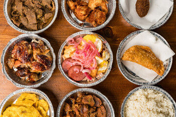 Caribbean food flat lay composition