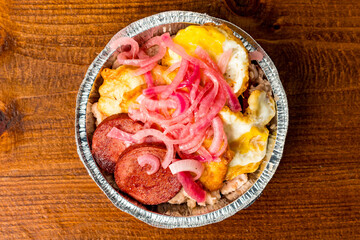 Dominican breakfast in a container