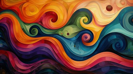 An acid art piece featuring bold, bright colors, swirling patterns, and psychedelic designs, creating an eye-catching and visually stimulating experience for the viewer. Illustration, Minimalism,