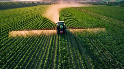 Tractor Spraying a Field of Crops