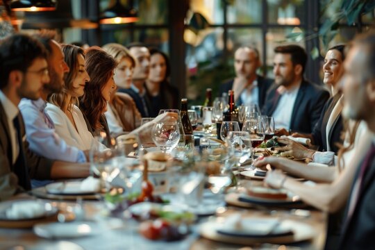 Group gathering at a long table
