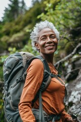 Obraz premium aging handsome black female hiking senior citizen exercising